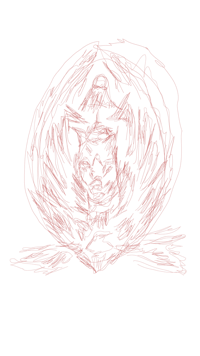 a red drawing of a bird on a black background