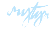 a blue handwritten logo with the word'mytym'on it