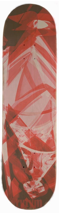 a red and white painting on a white background