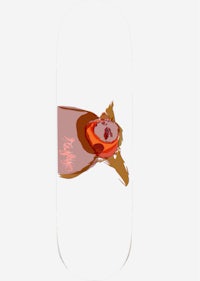 a white skateboard with an image of a cat on it