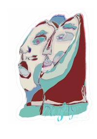 a sticker with two faces on it