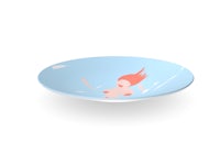 a plate with a girl in the water