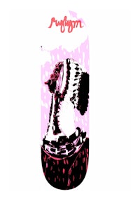 a skateboard with an image of a woman in a pink dress