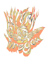 a black background with an orange and yellow logo on it