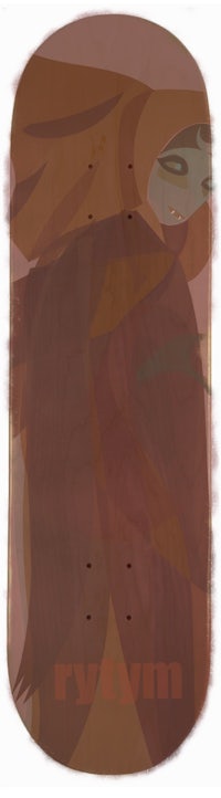a skateboard with a woman's face on it