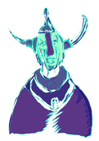 a drawing of a viking with horns on his head