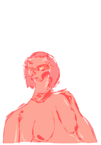 a red drawing of a naked woman