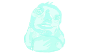 a drawing of a head with a blue face