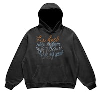a black hoodie with writing on it