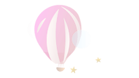 a pink hot air balloon with stars in the sky