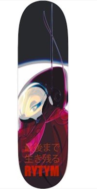 a skateboard with an anime character on it